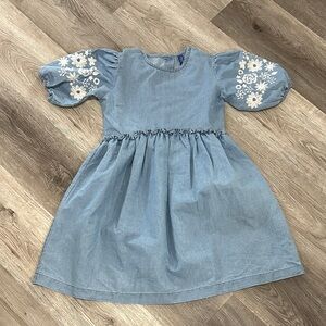 Chic Kids Denim Dress with Floral Sleeves